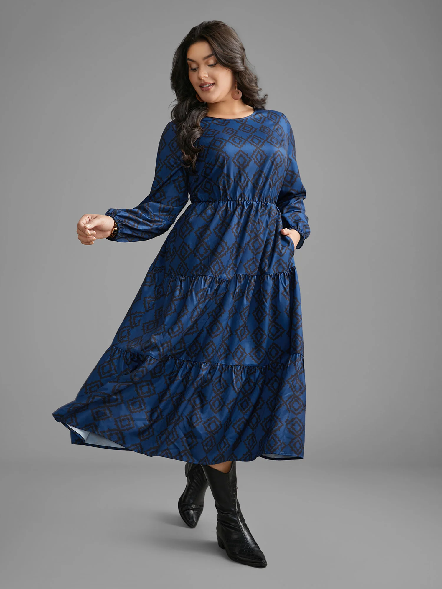 Bandana Geometric Ruffle Layered Hem Dress - Image 3