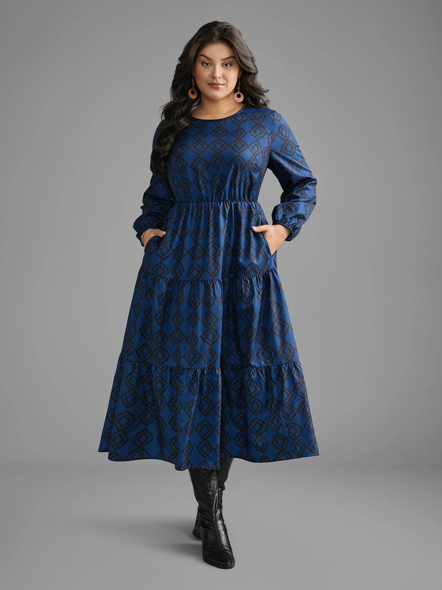 Bandana Geometric Ruffle Layered Hem Dress - Image 4