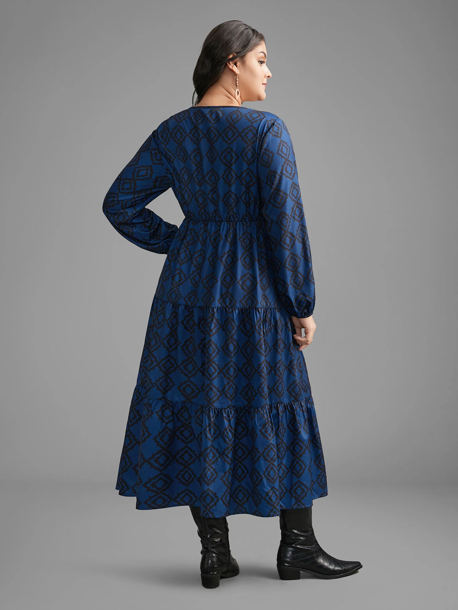 Bandana Geometric Ruffle Layered Hem Dress - Image 5