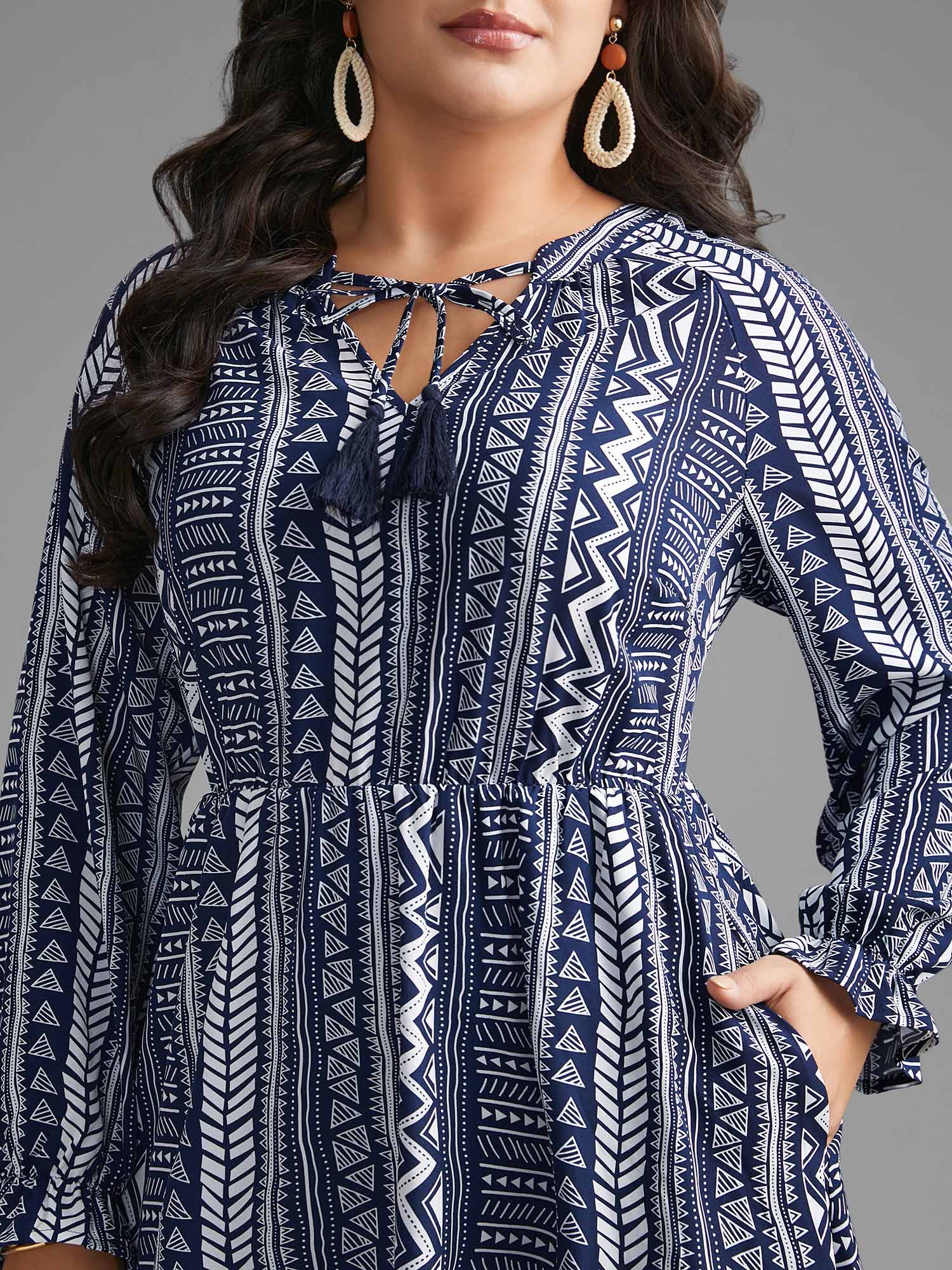 Bandana Geometric Tassels Tie Knot Dress - Image 2
