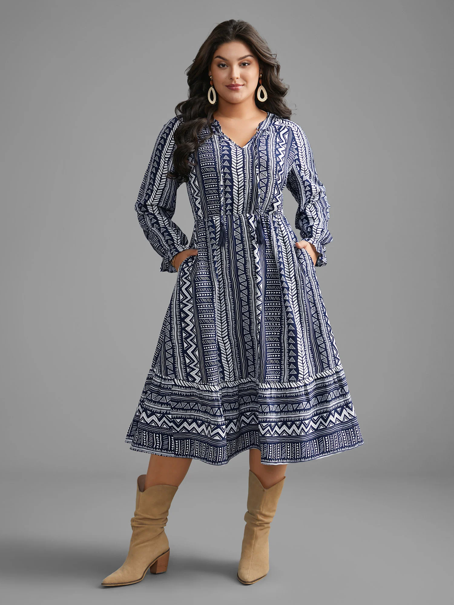 Bandana Geometric Tassels Tie Knot Dress - Image 3