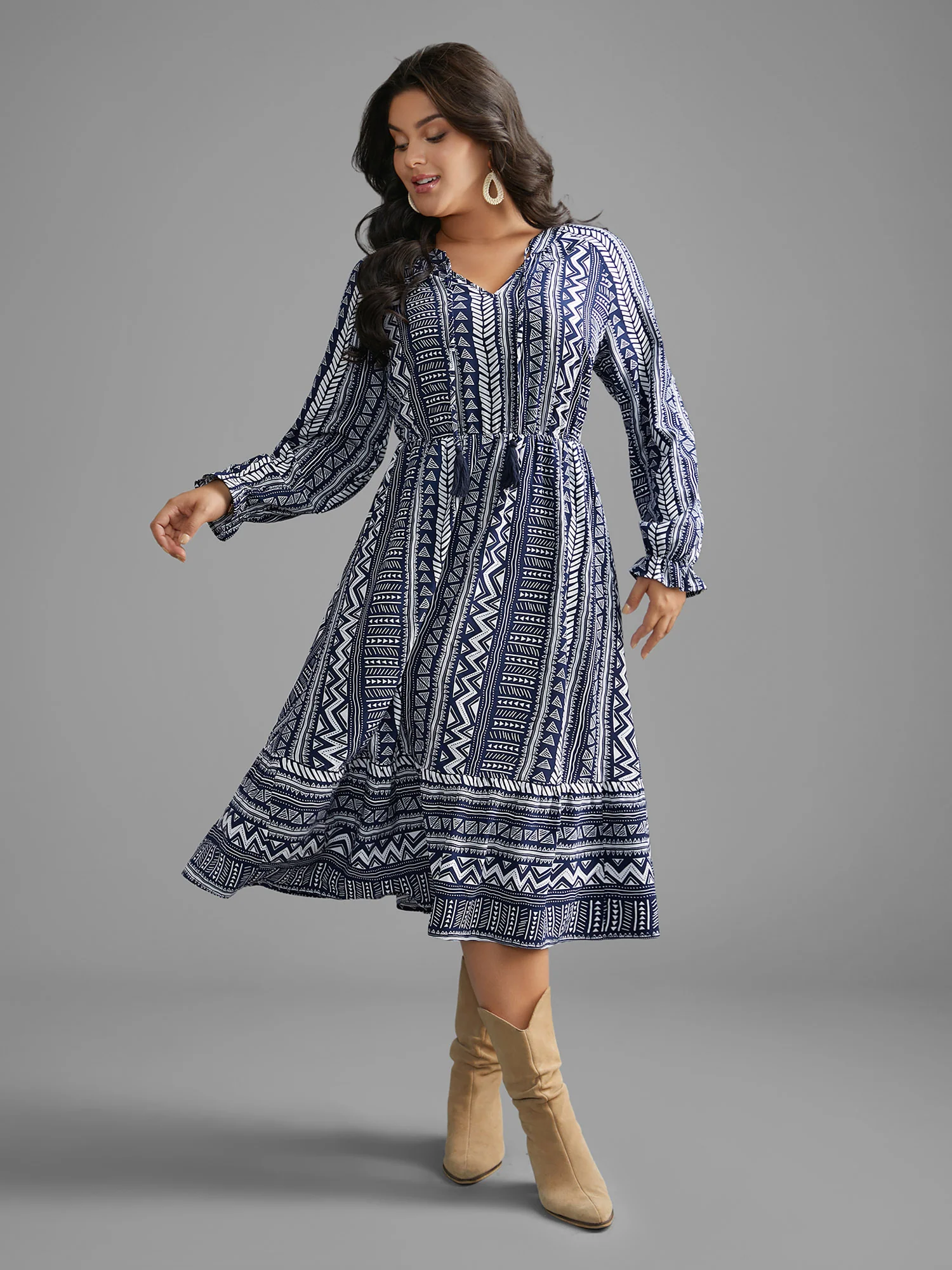 Bandana Geometric Tassels Tie Knot Dress - Image 4
