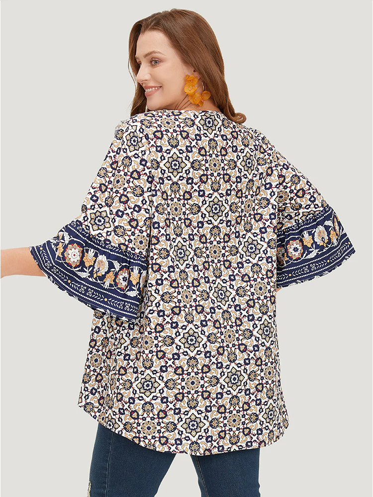 Bandana High Low Hem Bell Sleeve Blouse - Image 2
