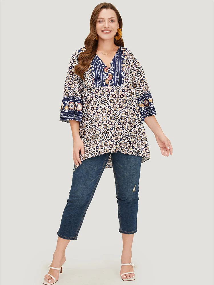Bandana High Low Hem Bell Sleeve Blouse - Image 4