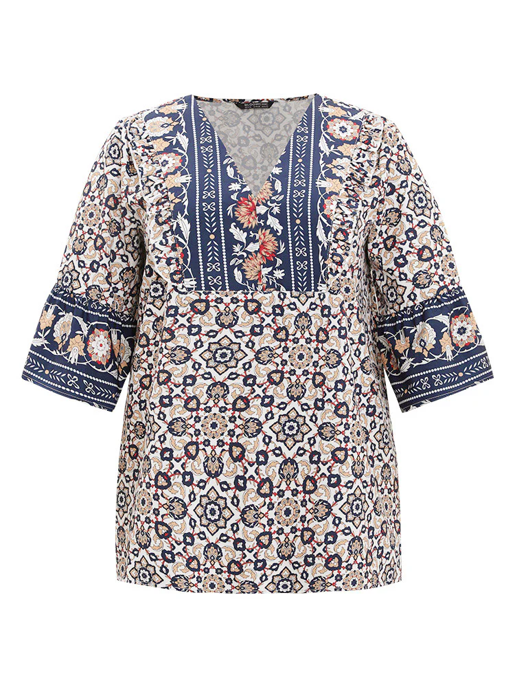 Bandana High Low Hem Bell Sleeve Blouse - Image 8