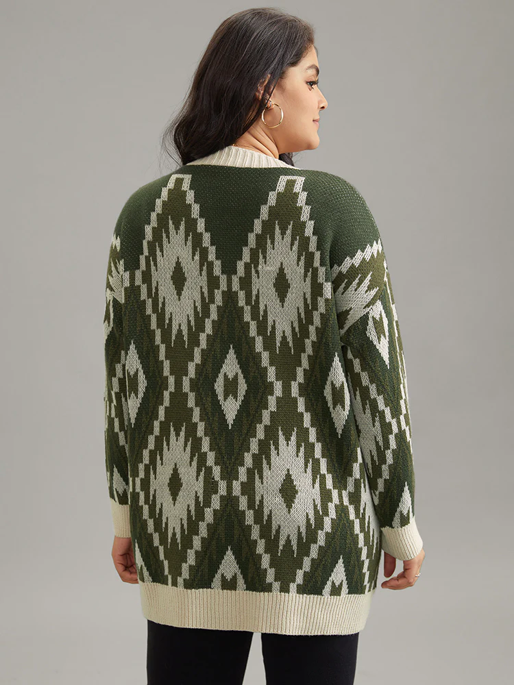Bandana Jacquard Button Through Patched Pocket Cardigan - Image 2