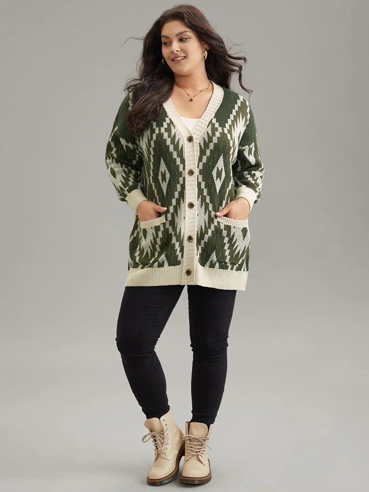 Bandana Jacquard Button Through Patched Pocket Cardigan - Image 4
