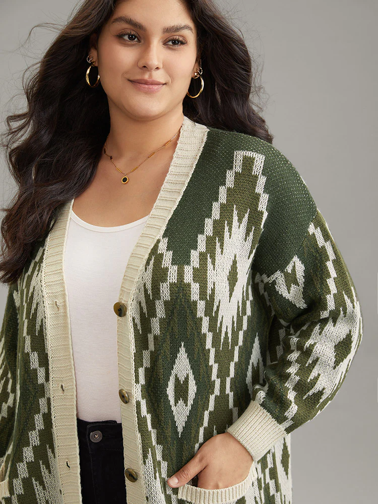 Bandana Jacquard Button Through Patched Pocket Cardigan - Image 5