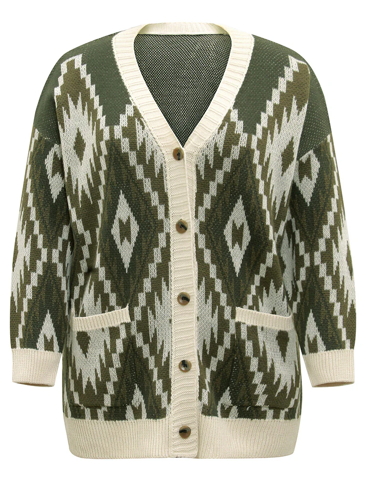 Bandana Jacquard Button Through Patched Pocket Cardigan - Image 6