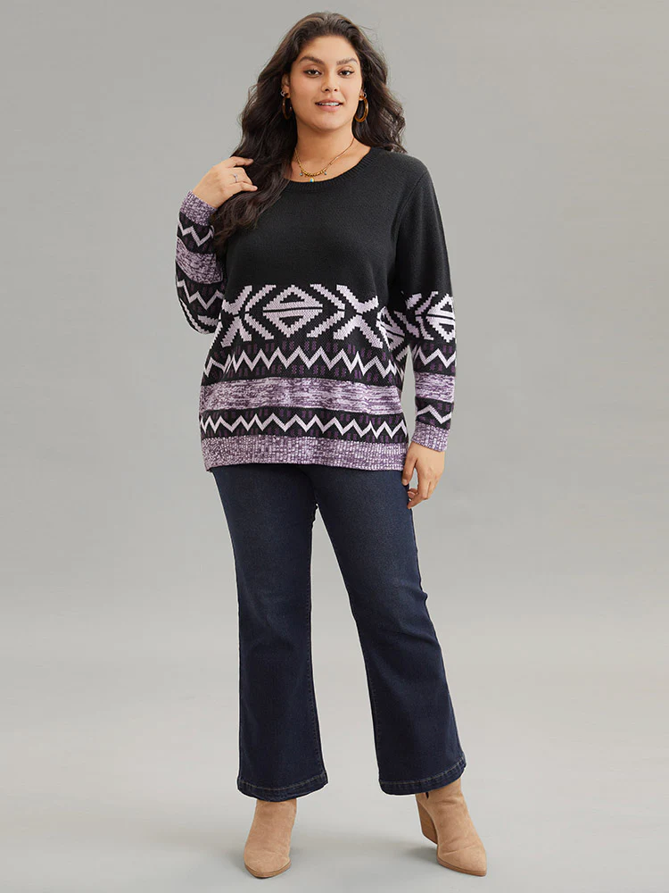 Bandana Jacquard Heather Patchwork Pullover - Image 4