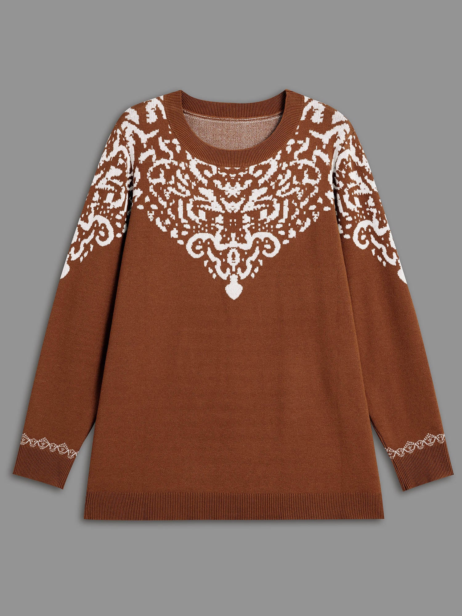 Bandana Jacquard Pattern Round Neck Pullover - Image 8