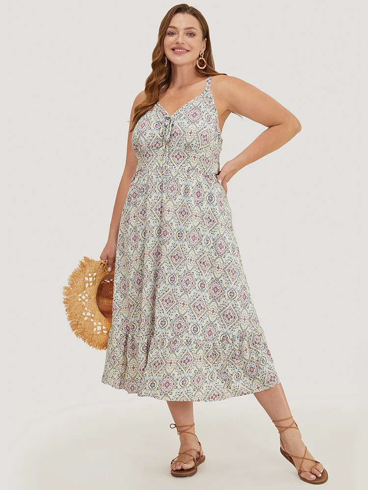 Bandana Knotted Pocket Ruffle Hem Empire Waist Cami Dress - Image 2