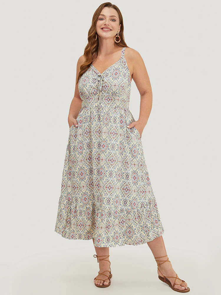 Bandana Knotted Pocket Ruffle Hem Empire Waist Cami Dress - Image 3