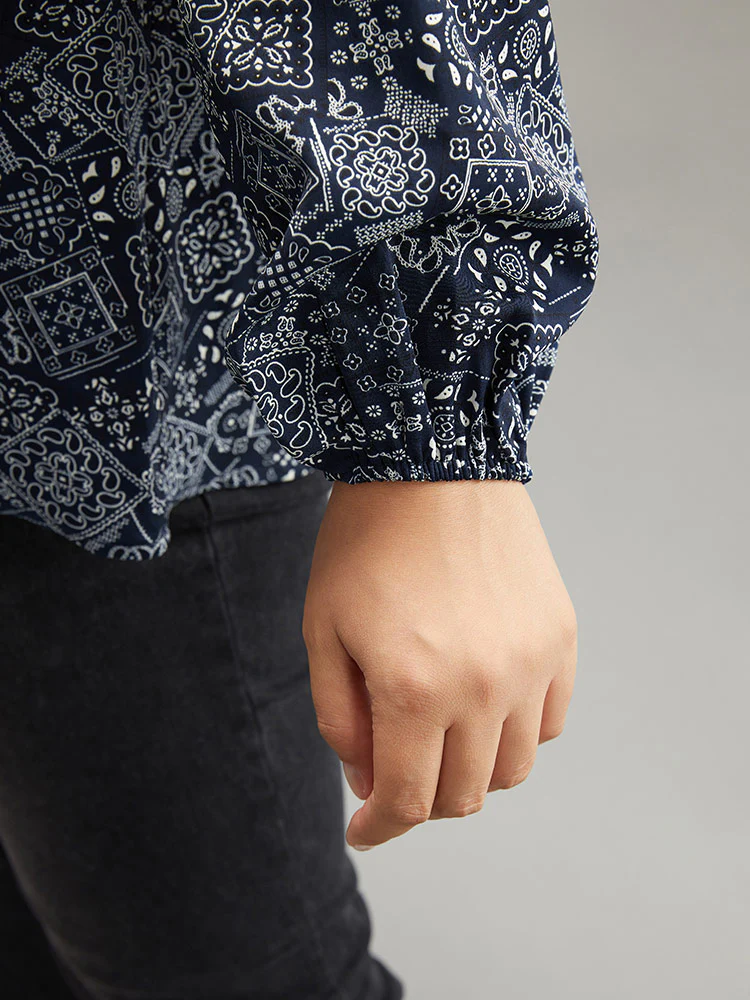 Bandana Lace Insert Lantern Sleeve Blouse - Image 7