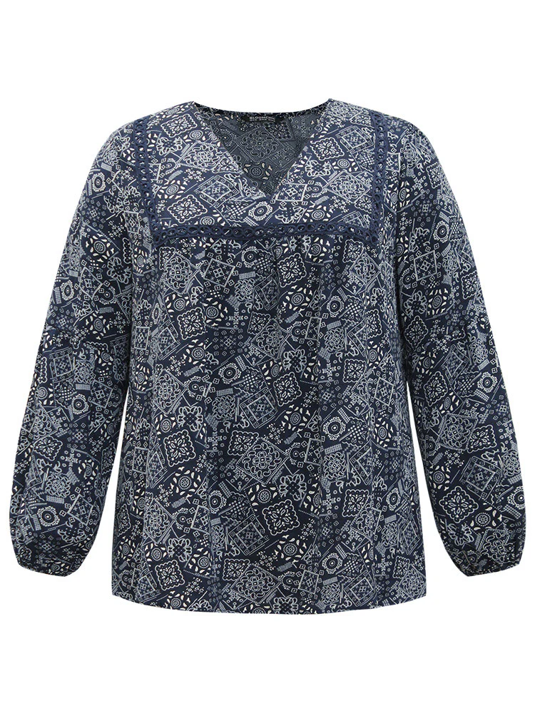 Bandana Lace Insert Lantern Sleeve Blouse - Image 8