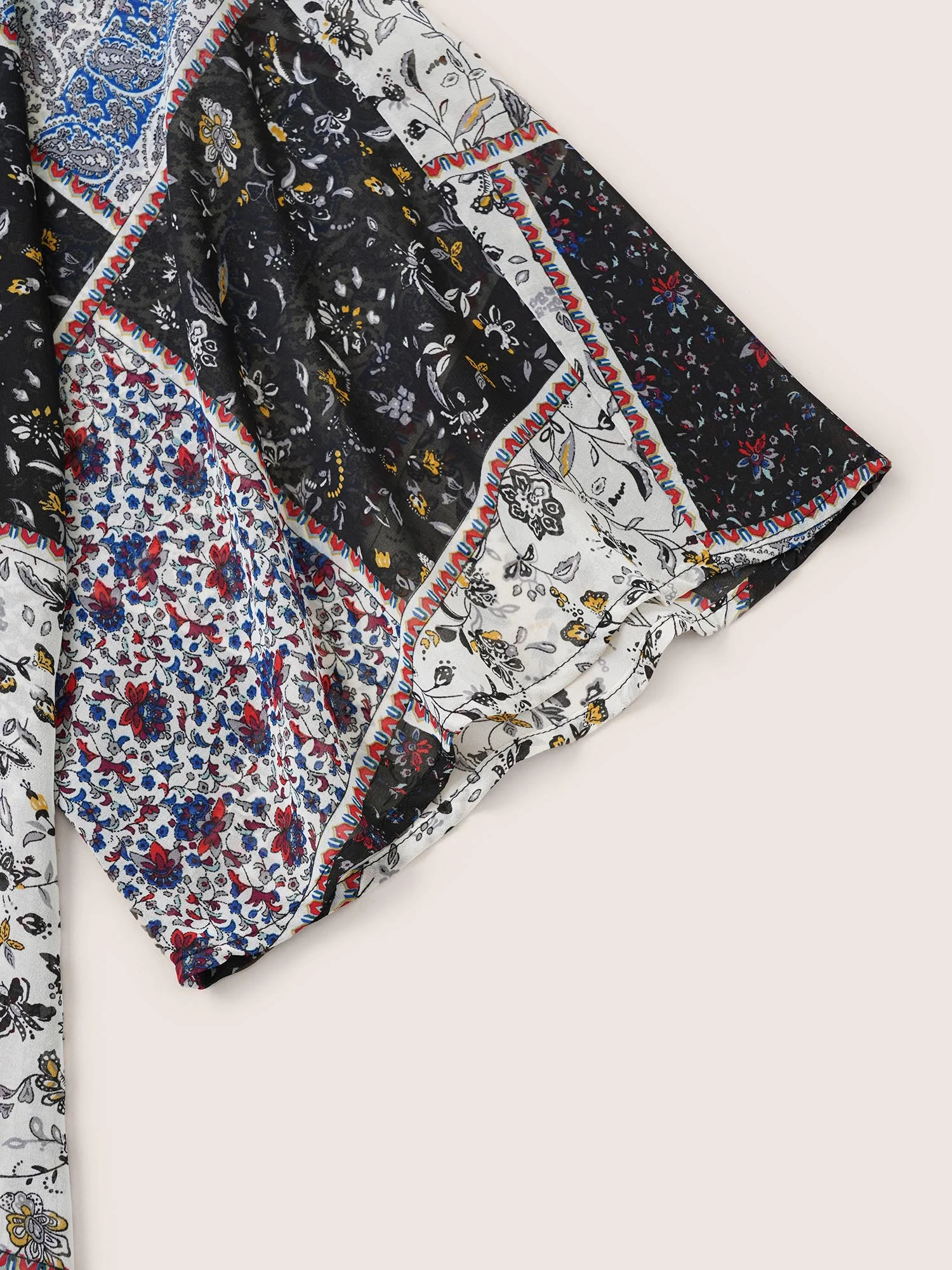 Bandana Lace Panel Ties Patchwork Mesh Kimono - Image 6