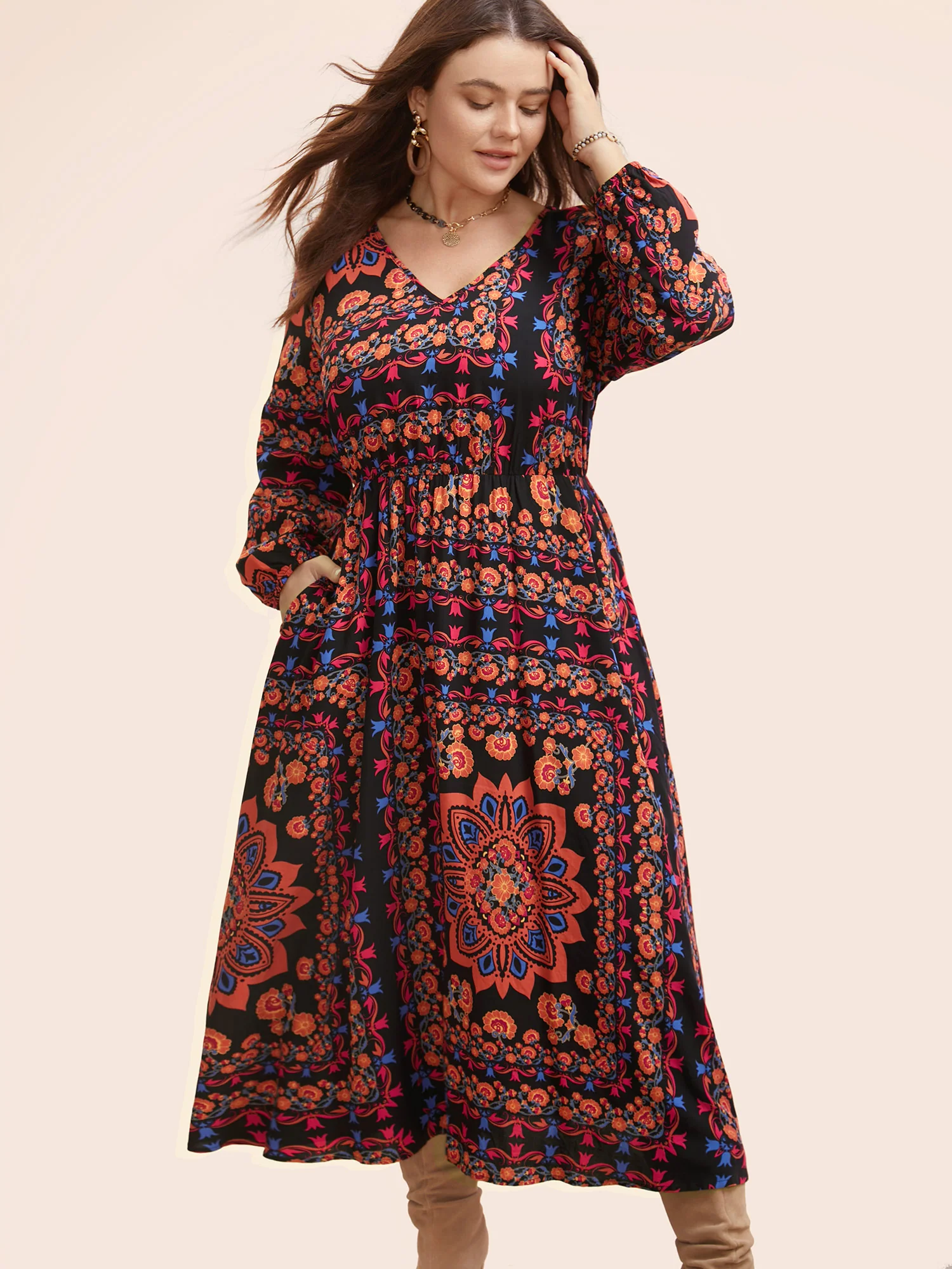 Bandana Lantern Sleeve Midi Dress - Image 2