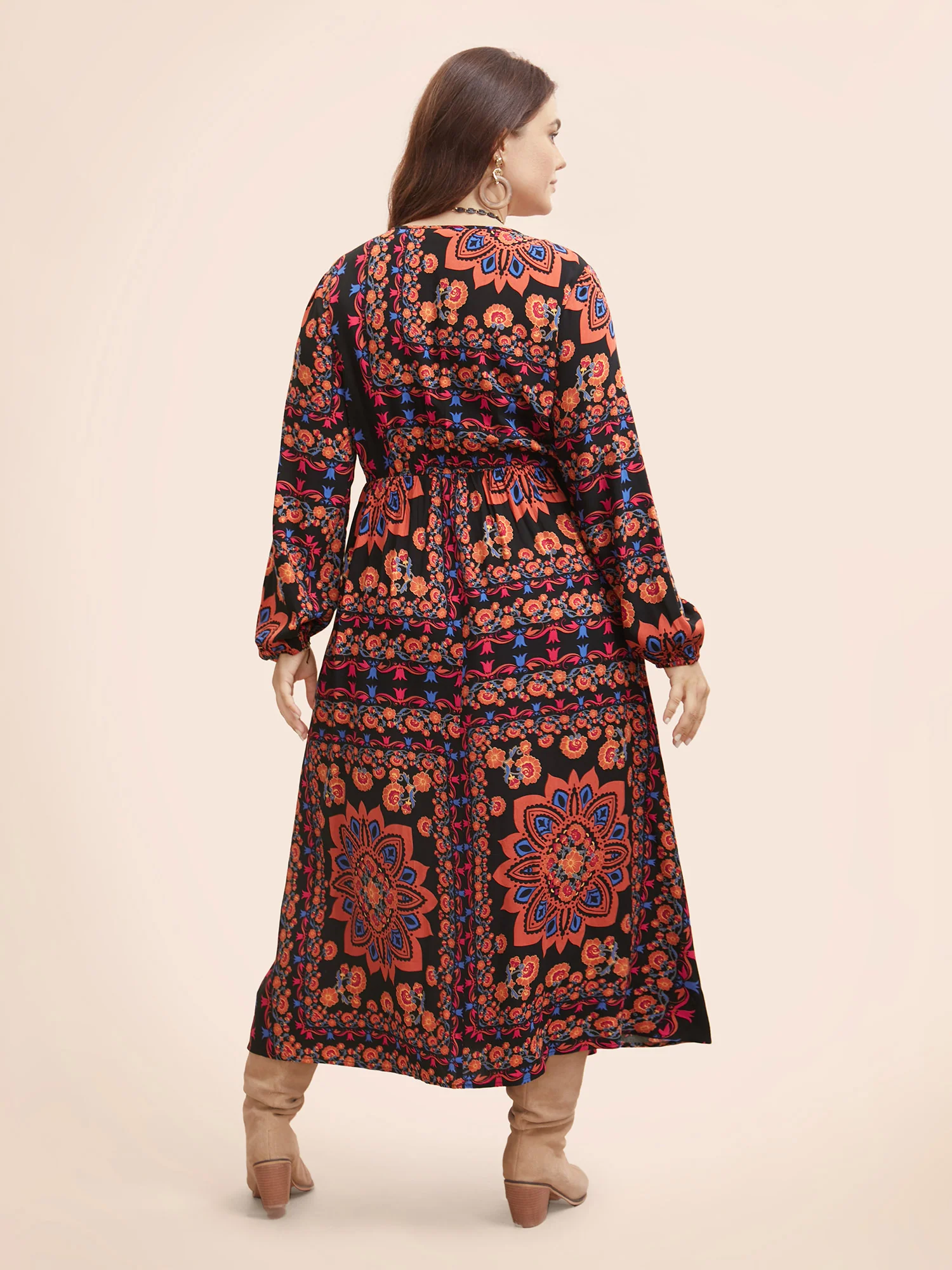 Bandana Lantern Sleeve Midi Dress - Image 4