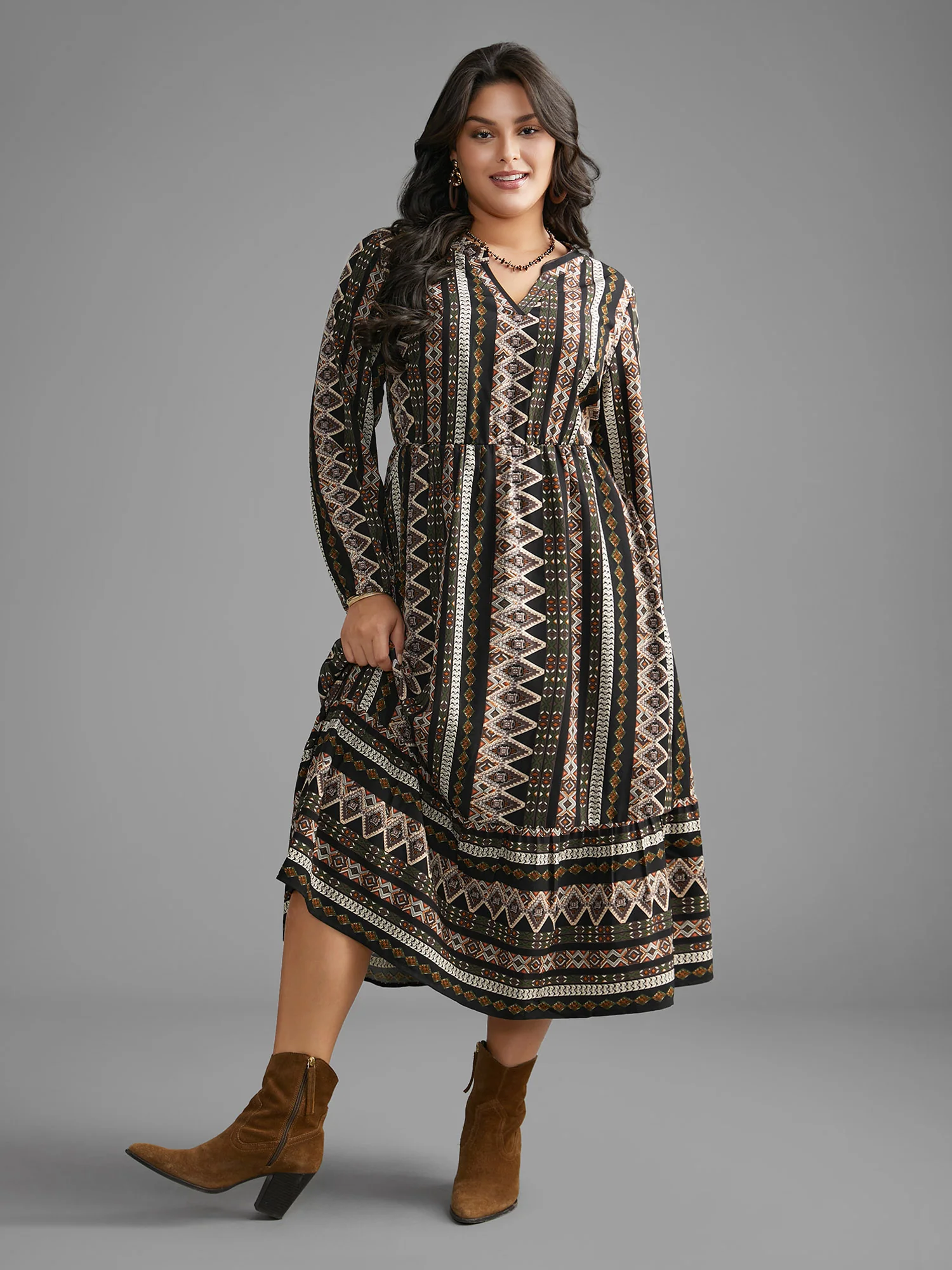Bandana Lantern Sleeve Ruffle Hem Dress - Image 3