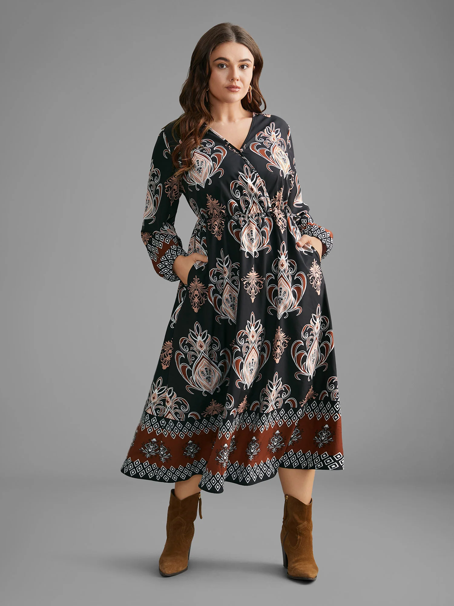 Bandana Overlap Collar Elastic Waist Dress - Image 2