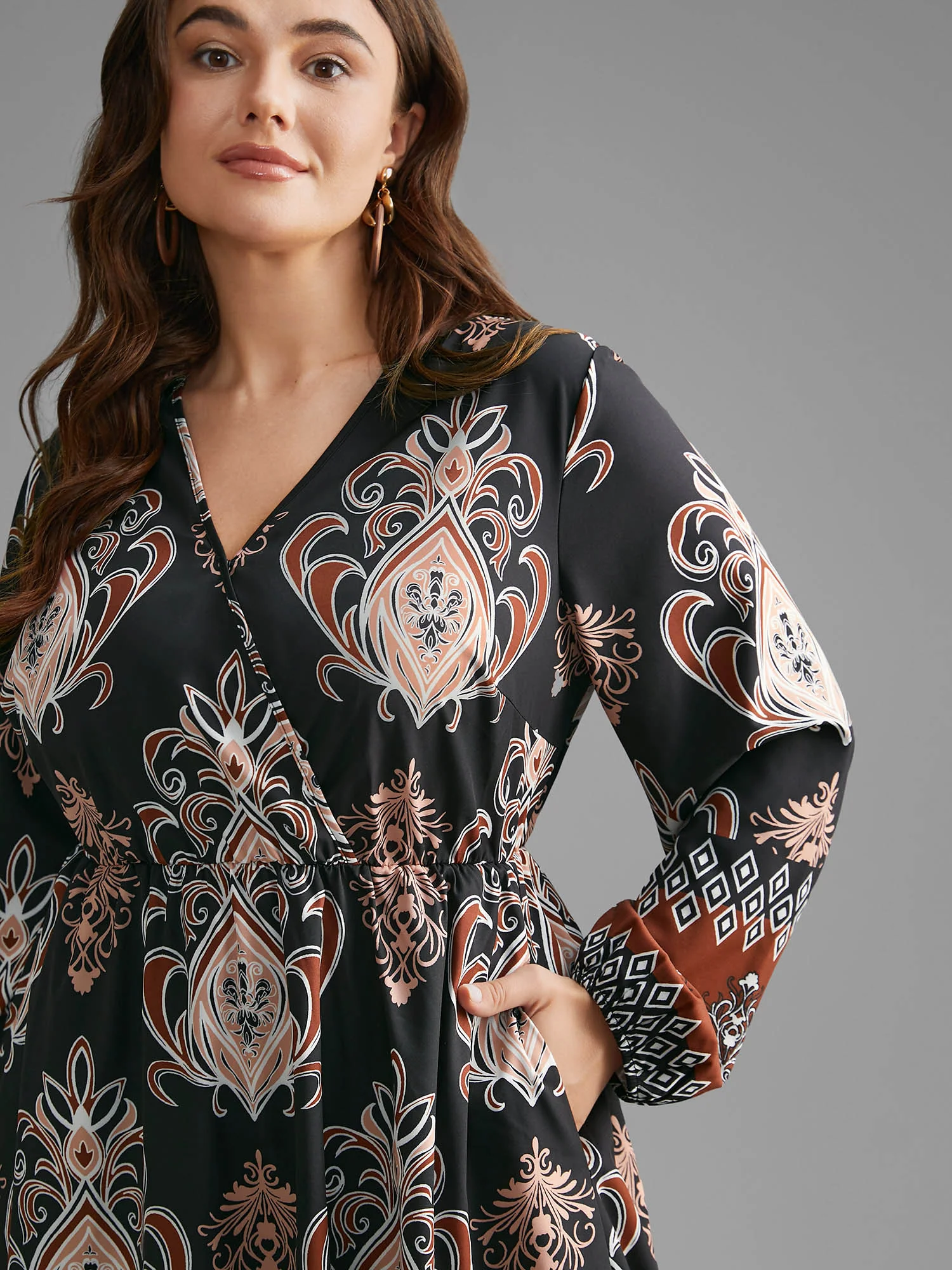 Bandana Overlap Collar Elastic Waist Dress - Image 3
