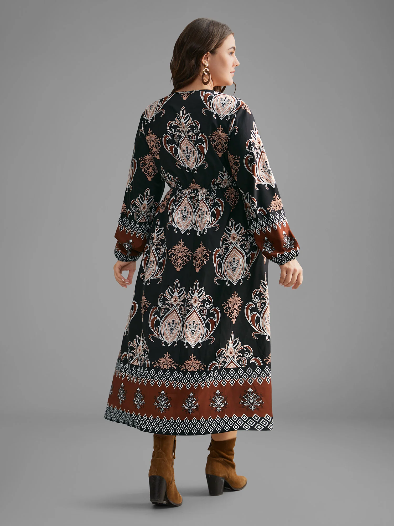 Bandana Overlap Collar Elastic Waist Dress - Image 4