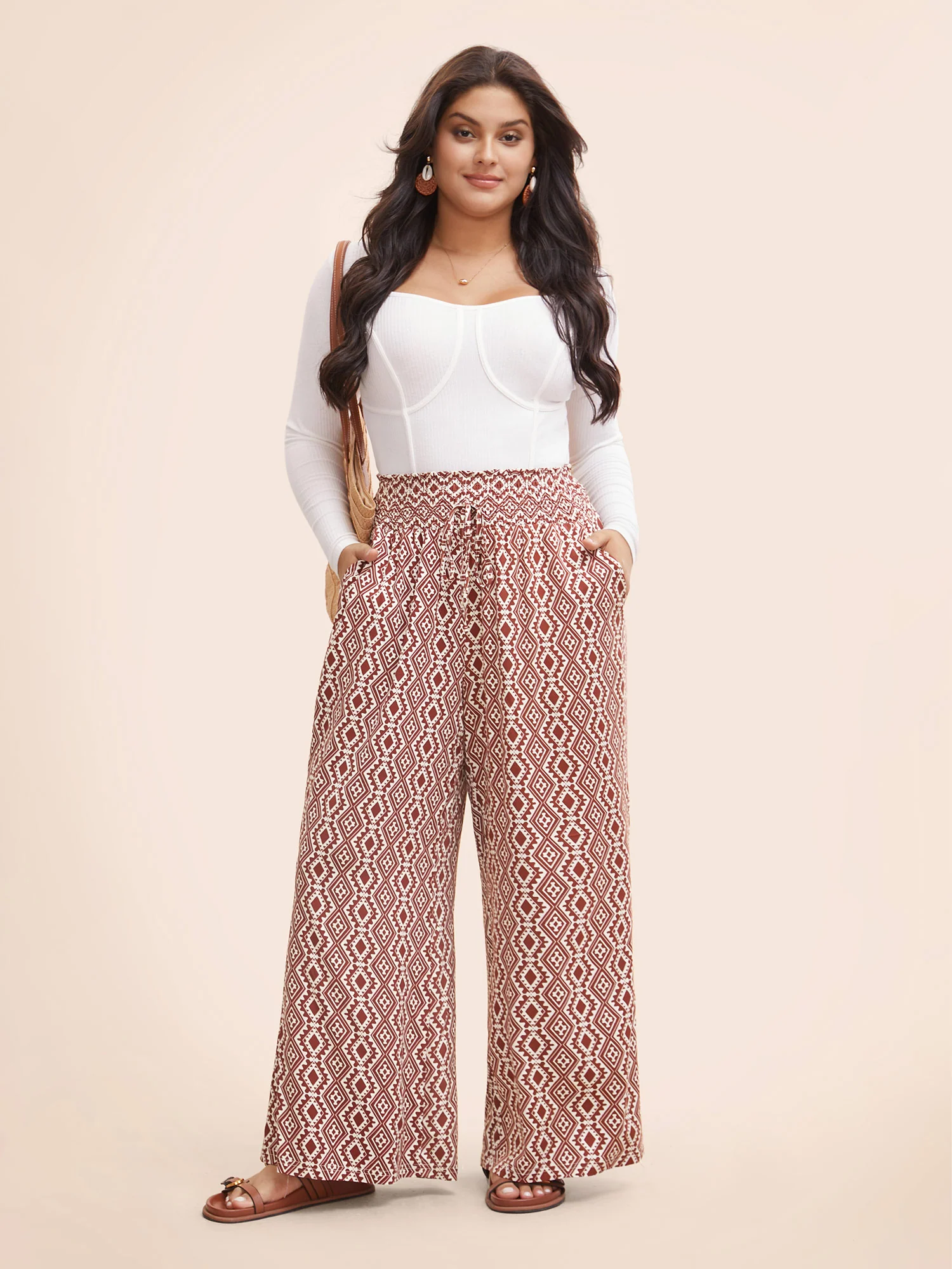Bandana Paperbag Drawstring Waist Wide Leg Pants - Image 3