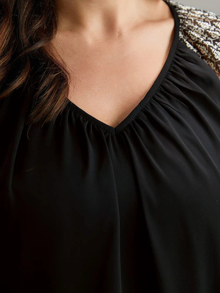 Bandana Patchwork Twill Contrast Lantern Sleeve Blouse - Image 6