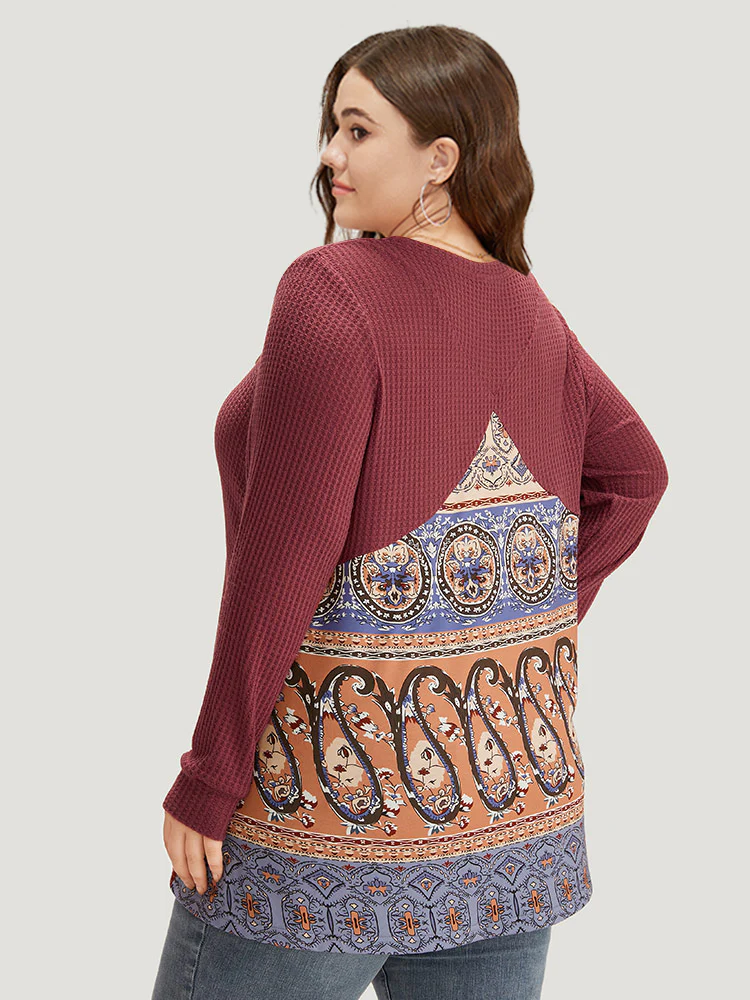 Bandana Patchwork Crew Neck Elastic Cuffs Sweatshirt - Image 5