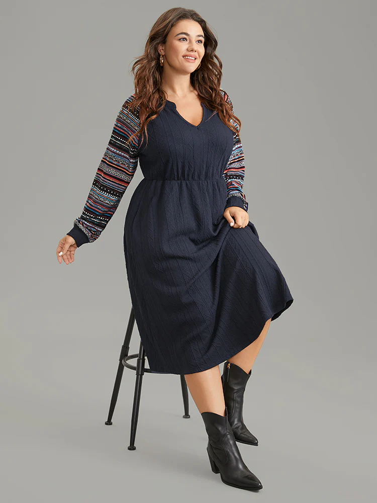 Bandana Patchwork Elastic Waist Notched Dress - Image 10