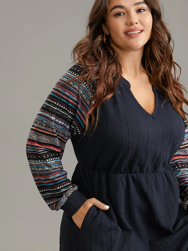 Bandana Patchwork Elastic Waist Notched Dress - Image 11