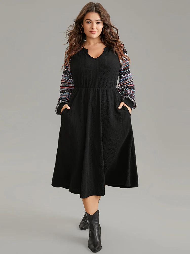 Bandana Patchwork Elastic Waist Notched Dress - Image 2