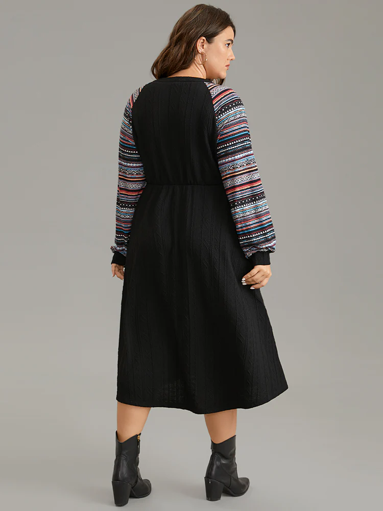 Bandana Patchwork Elastic Waist Notched Dress - Image 3