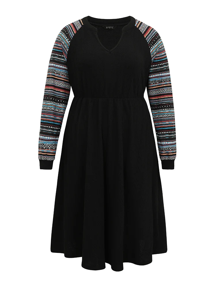 Bandana Patchwork Elastic Waist Notched Dress - Image 6
