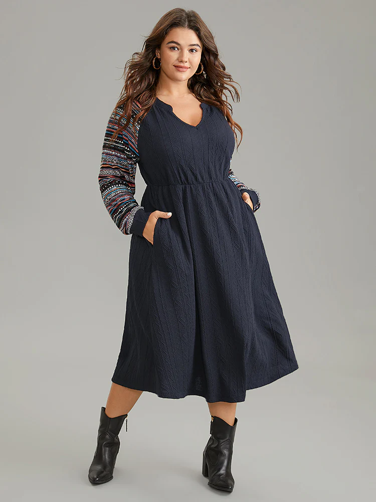 Bandana Patchwork Elastic Waist Notched Dress - Image 7