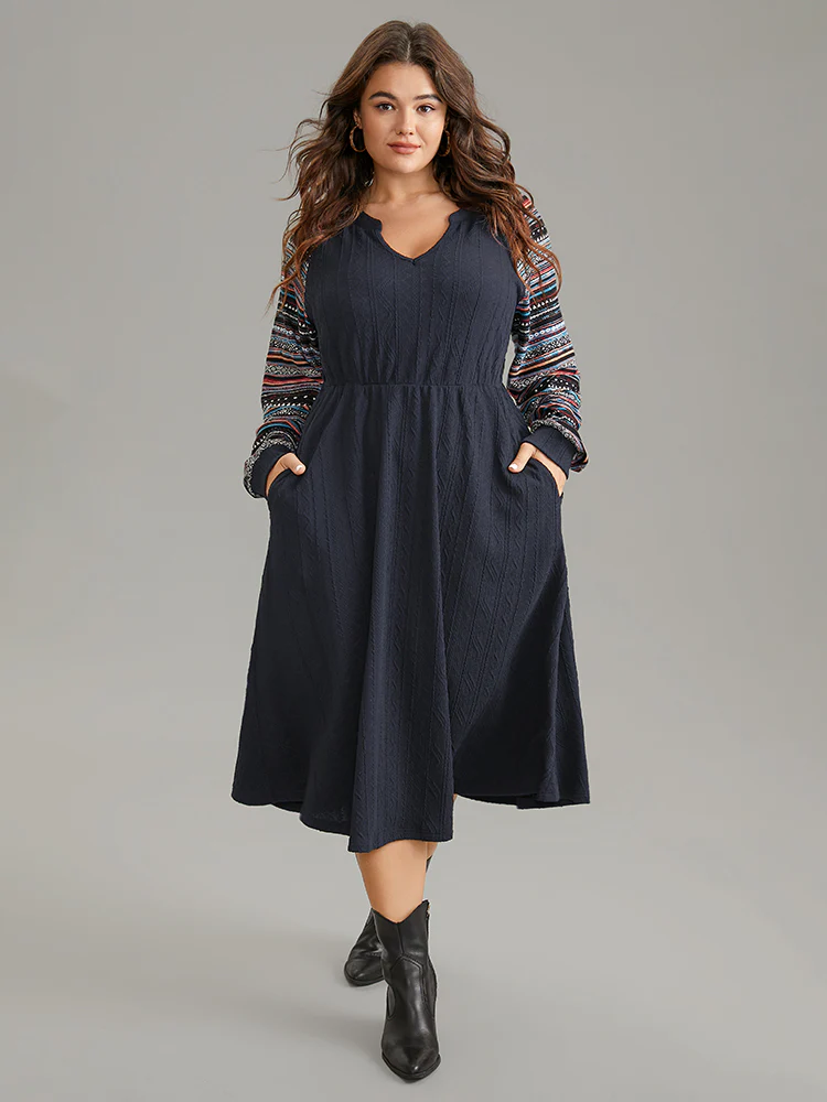 Bandana Patchwork Elastic Waist Notched Dress - Image 8