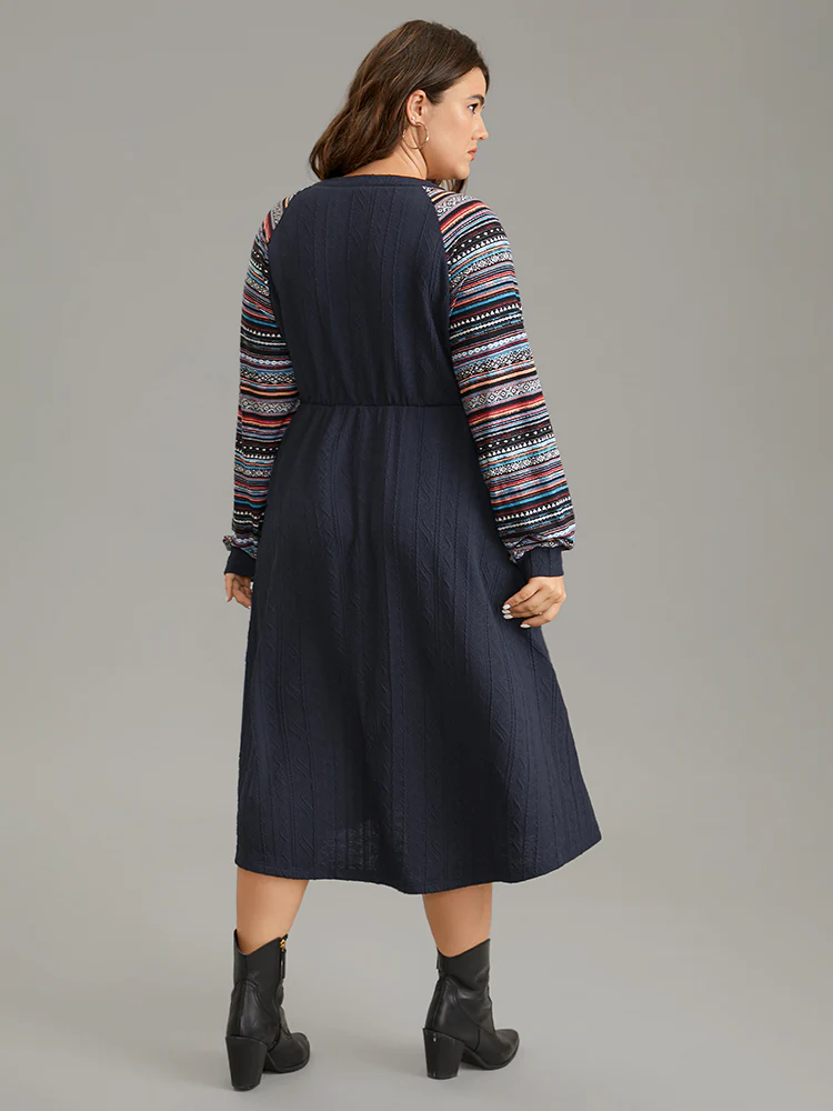 Bandana Patchwork Elastic Waist Notched Dress - Image 9