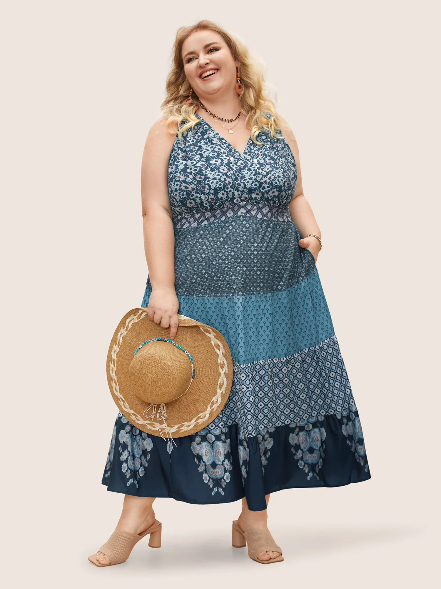 Bandana Patchwork Floral Sleeveless Dress - Image 5