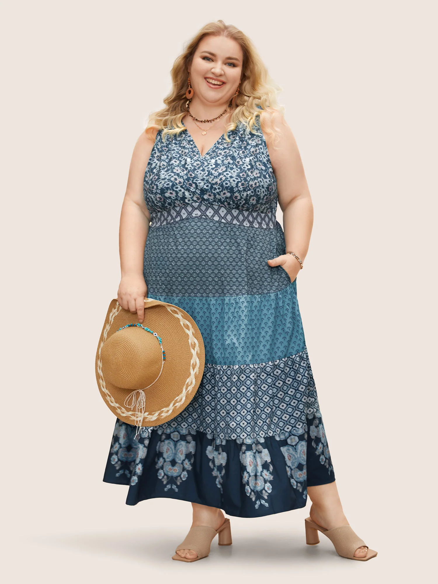 Bandana Patchwork Floral Sleeveless Dress - Image 7