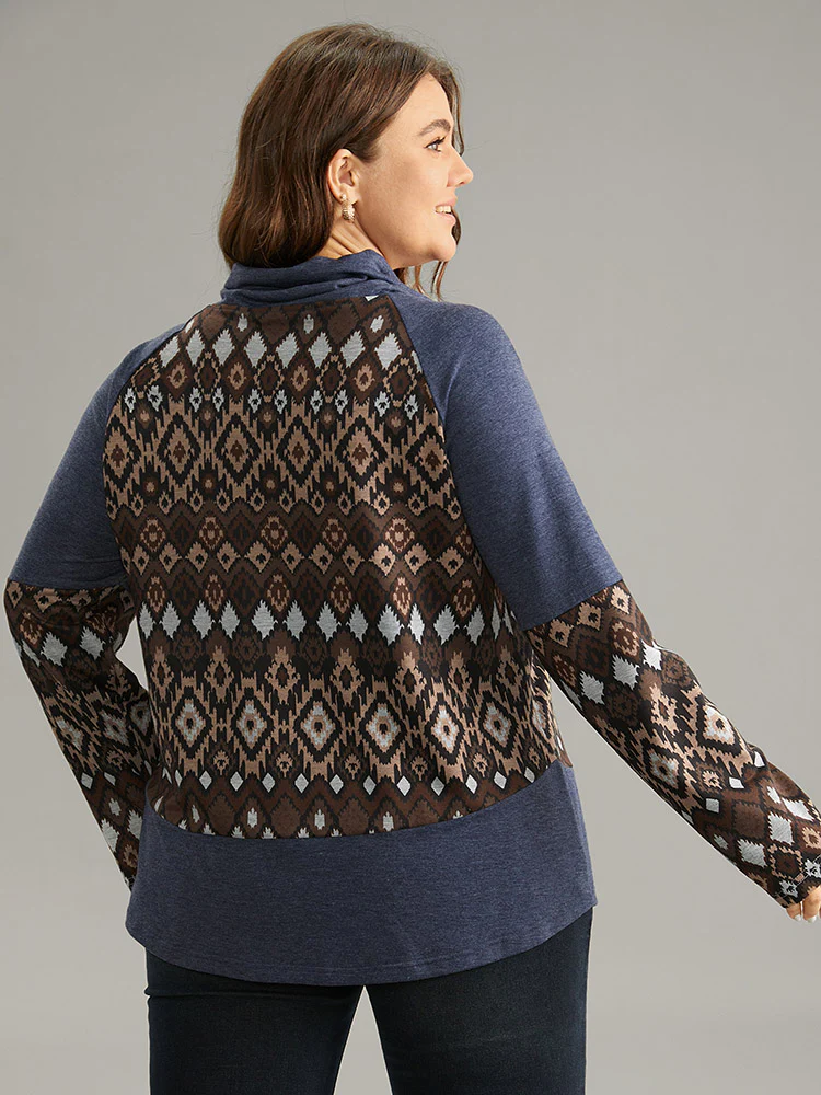 Bandana Patchwork Mock Neck Raglan Sleeve Sweatshirt - Image 2