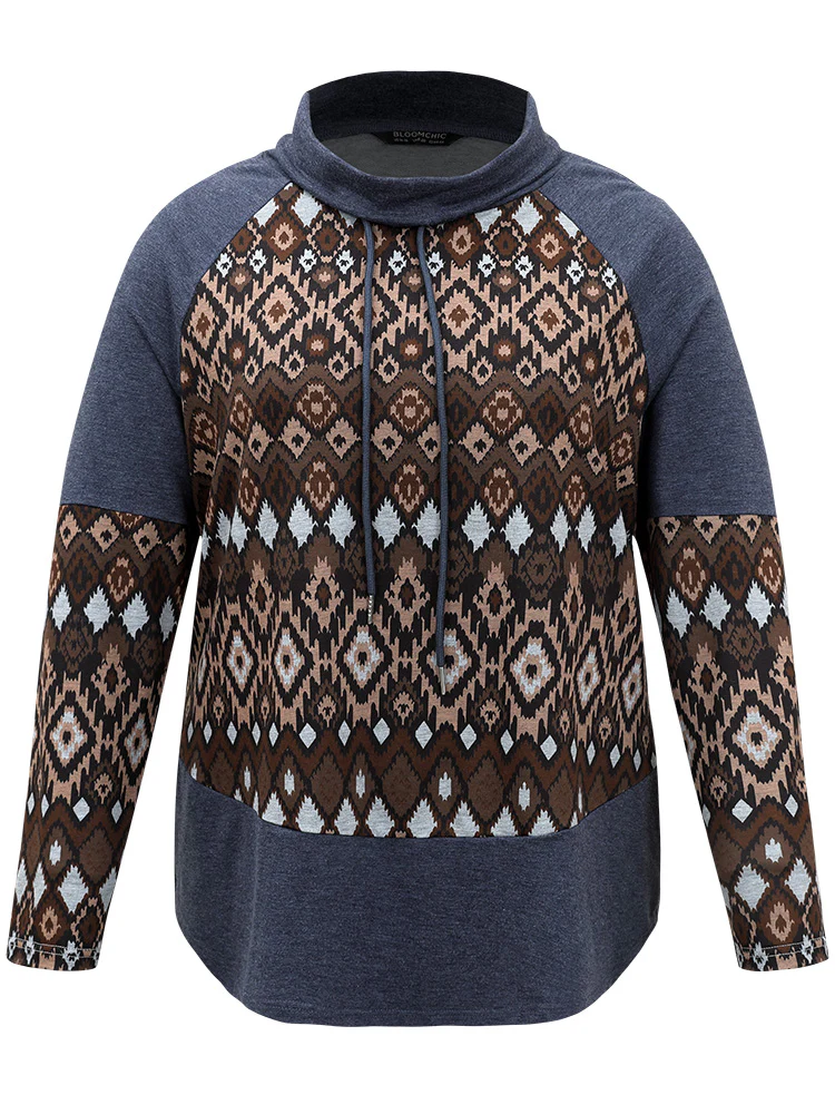 Bandana Patchwork Mock Neck Raglan Sleeve Sweatshirt - Image 5