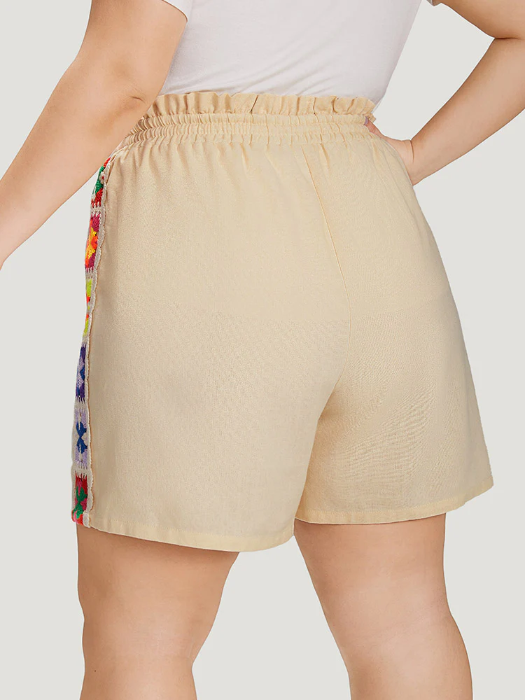 Bandana Patchwork Pocket Ties Paperbag Waist Shorts - Image 2