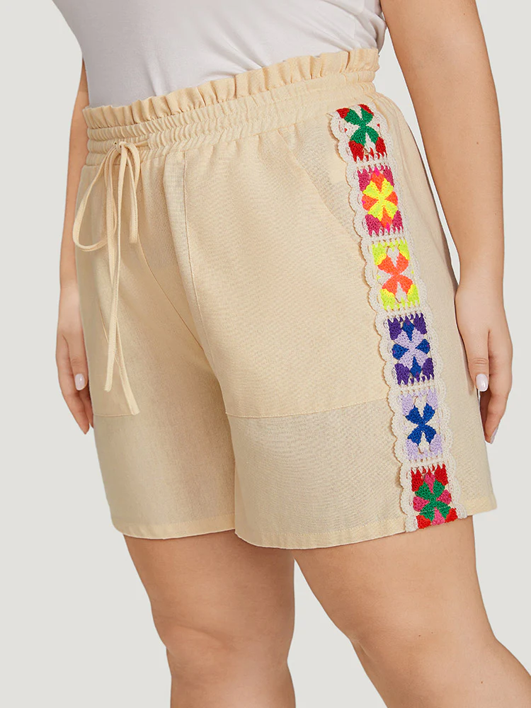Bandana Patchwork Pocket Ties Paperbag Waist Shorts - Image 3