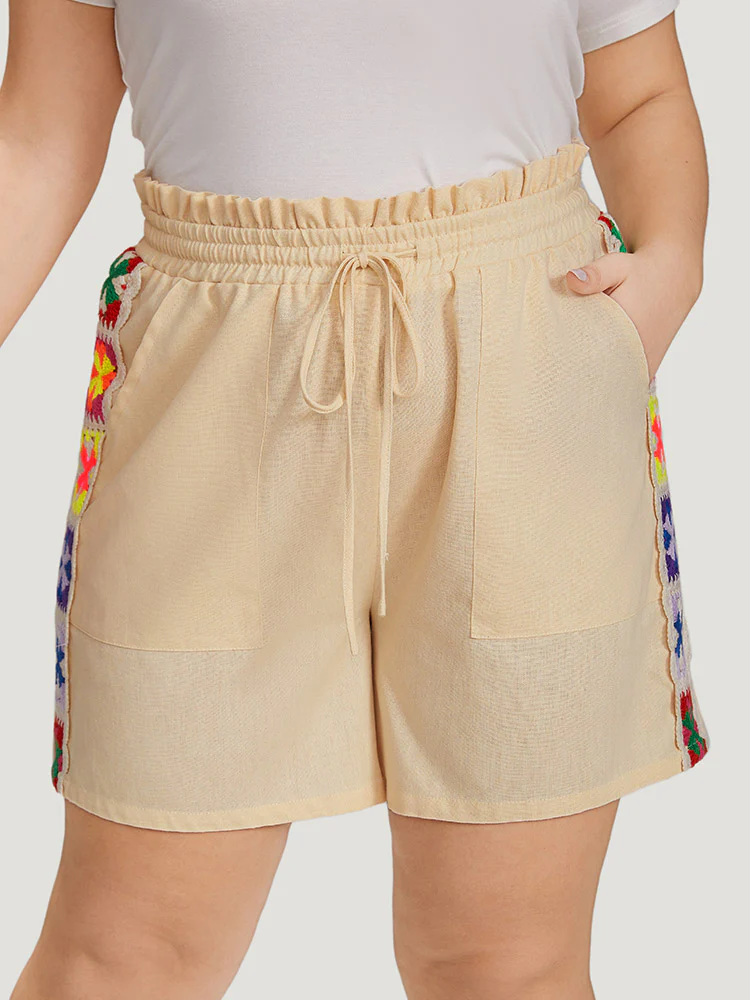 Bandana Patchwork Pocket Ties Paperbag Waist Shorts - Image 5