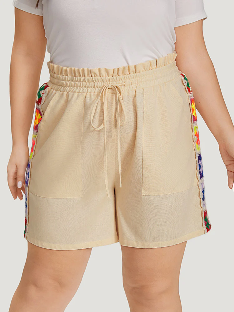Bandana Patchwork Pocket Ties Paperbag Waist Shorts - Image 6