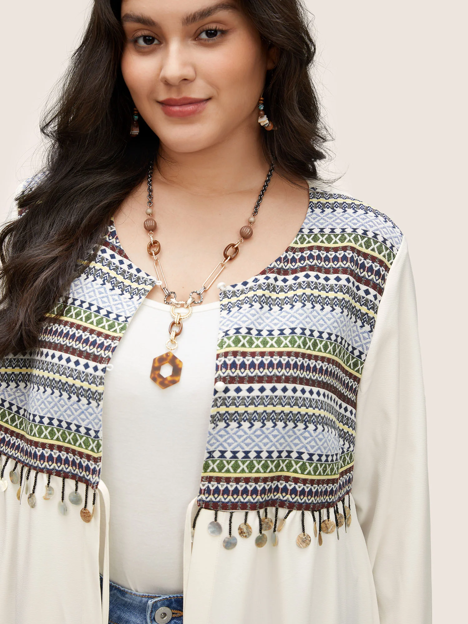 Bandana Patchwork Style Accents Tassel Kimono - Image 2