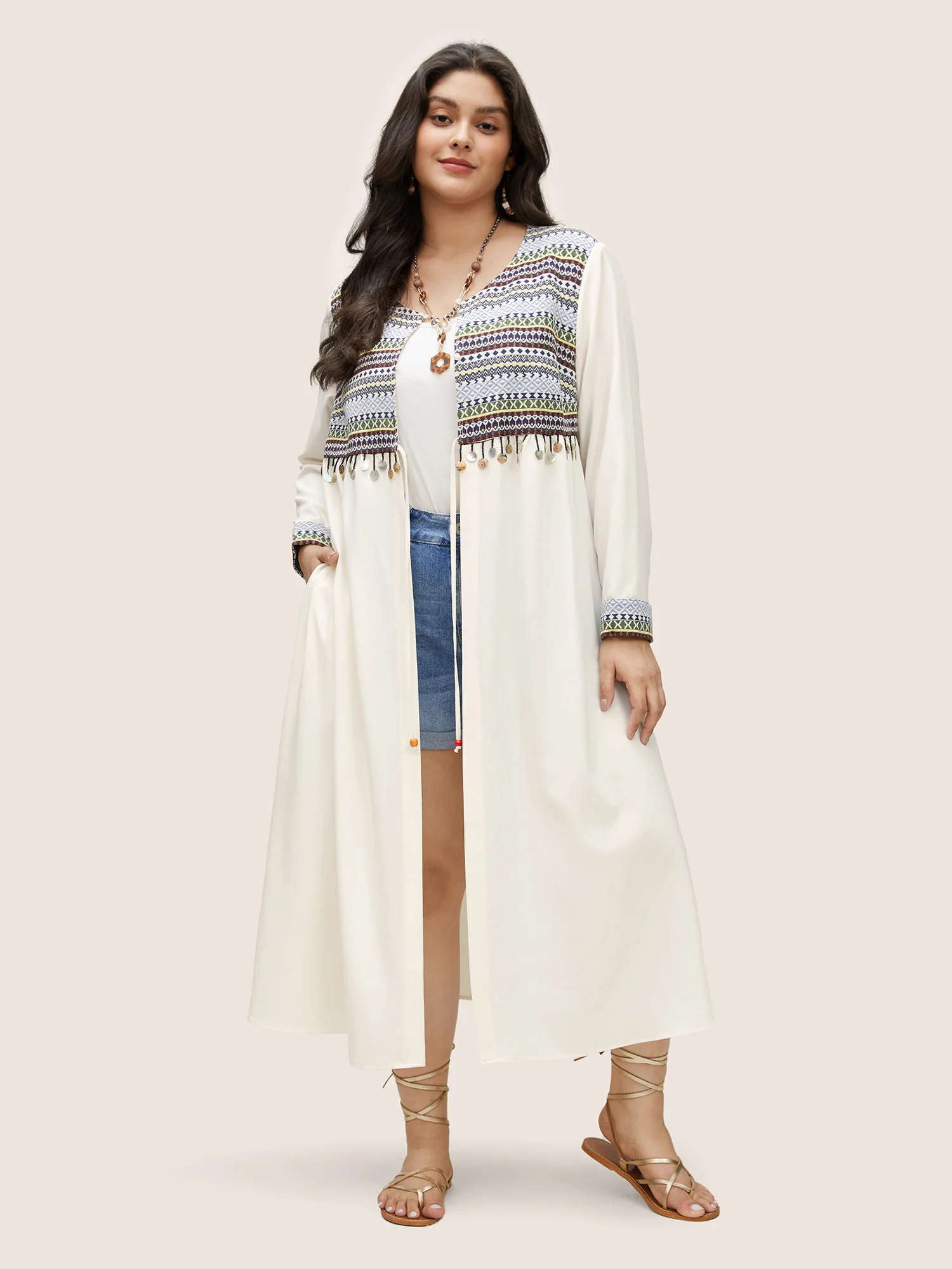 Bandana Patchwork Style Accents Tassel Kimono - Image 3