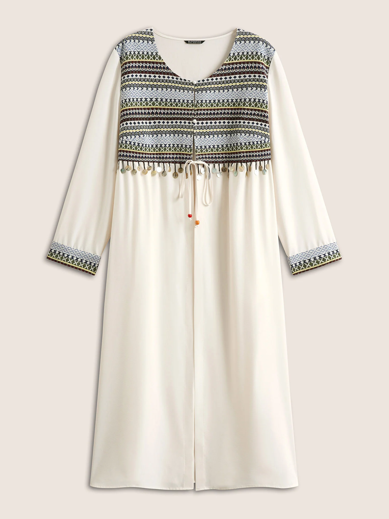 Bandana Patchwork Style Accents Tassel Kimono - Image 7