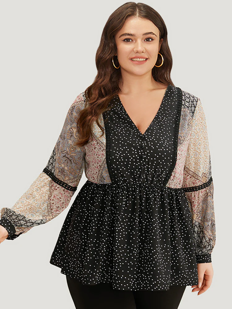 Bandana Polka Dot Patchwork Contrast Blouse