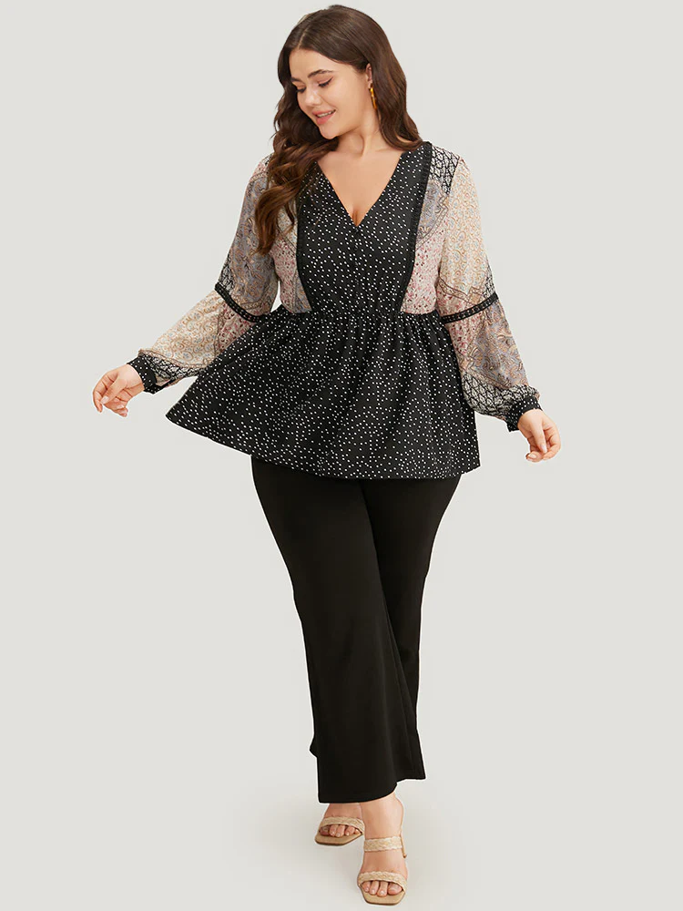 Bandana Polka Dot Patchwork Contrast Blouse - Image 4